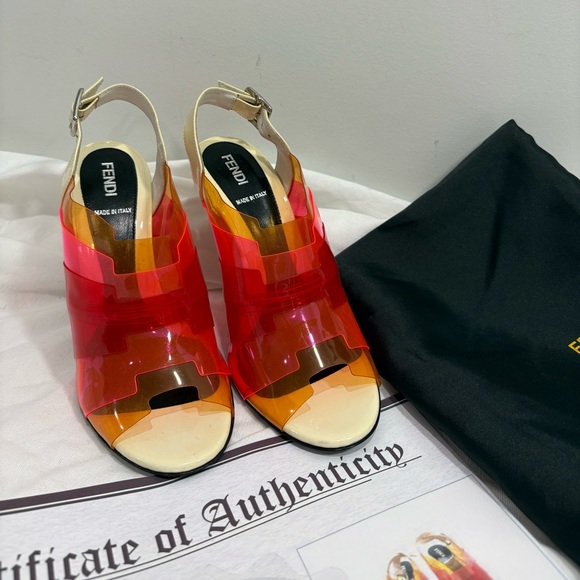 Authentic FENDI color block slingback sandal sz 37 1/2 7 w/ certificate & duster - Picture 1 of 13